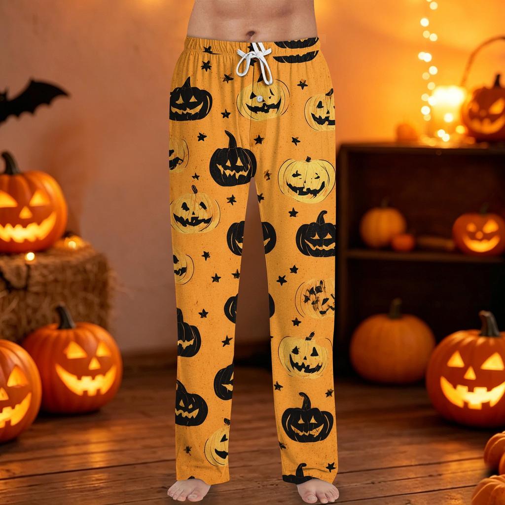 Men's Halloween Print Drawstring Pants Casual Lounge Sleepwear Bottoms Spider Web Pumpkin Pattern Relaxed Fit