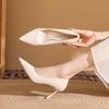 New jacquard satin beautiful high heels women's thin heels are not tired feet white pointed single shoes