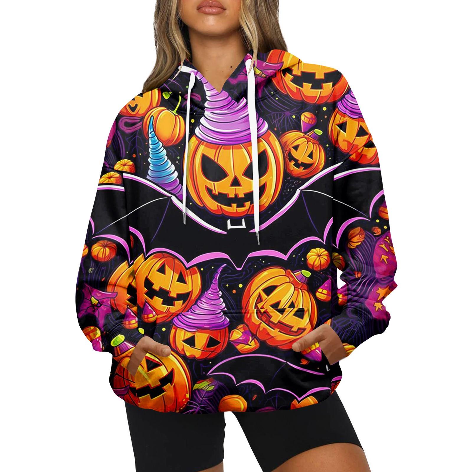 

Женская модная повседневная толстовка с капюшоном и принтом на Хэллоуин с длинными рукавами XXXL оранжевый