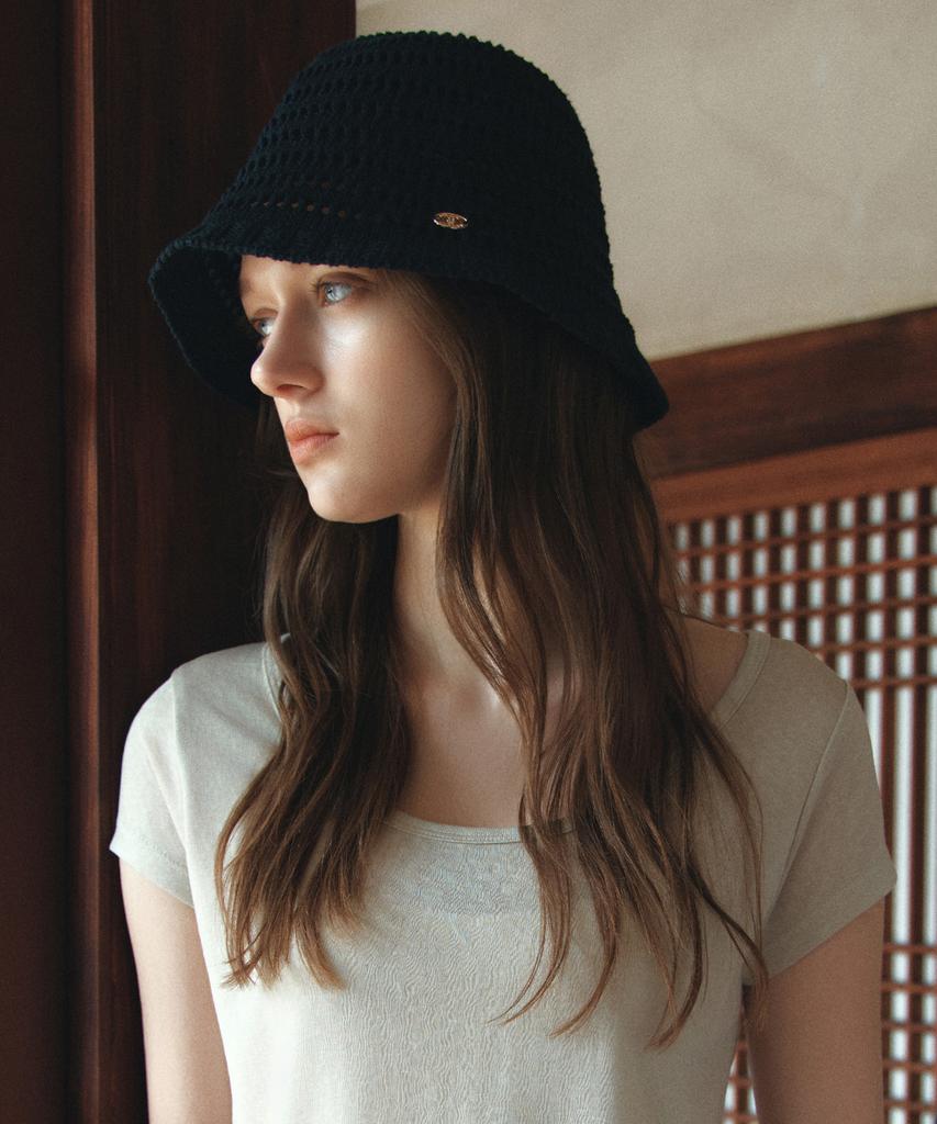Siyajyu Siac3129 Punched Knit Bucket Hat_Black