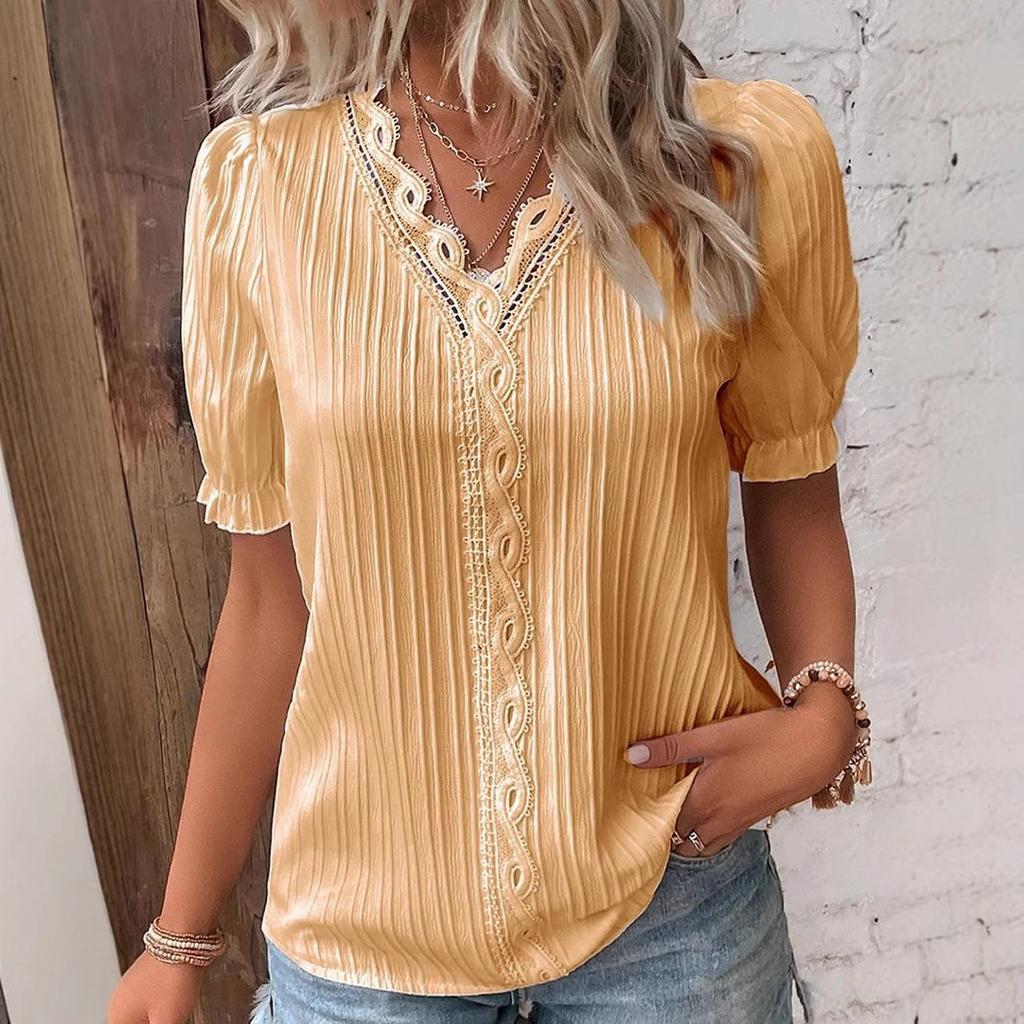Summer new vacation fashion hollow short-sleeved women's shirt