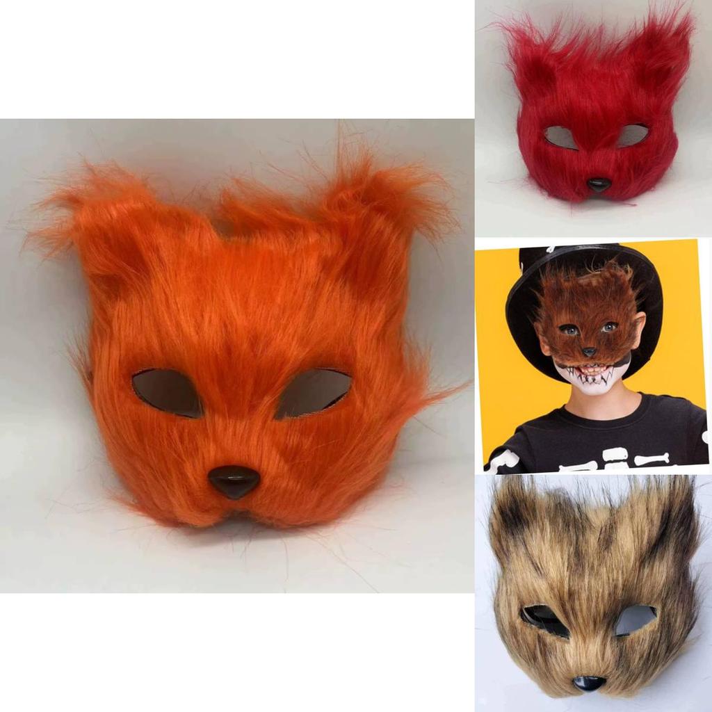 Faux Fur Fox Half Mask For Cosplay Halloween And Party Costumes