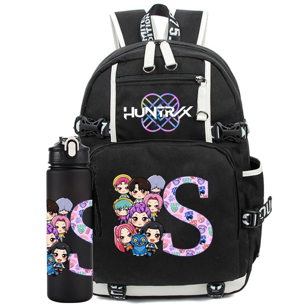 2 Stück/Set 26 Englische Buchstaben K-Pop Aufdruck Rucksack mit 750ml Wasserflasche für Teenager Schüler Mädchen Junge Schultasche Kinder Geschenk Große Kapazität Reisetasche