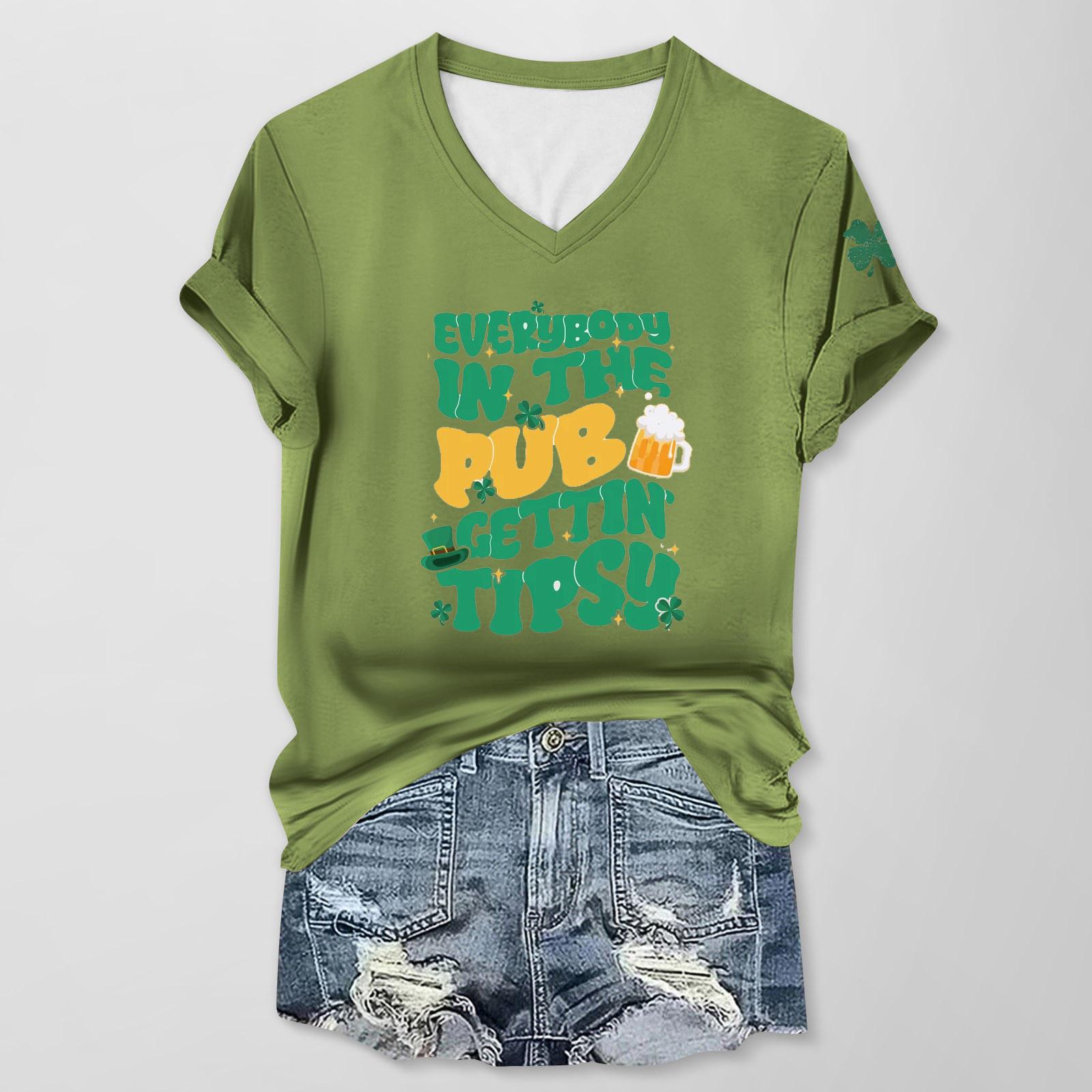 

Жіночий повсякденний одяг St. Футболка з V-подібним вирізом і короткими рукавами з принтом Patrick XL світло-зелений колір