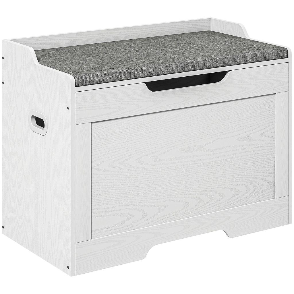 103 Liter Storage Chest, Storage Bench with Safety Hinge, Seat Cushion, for Various Rooms, White