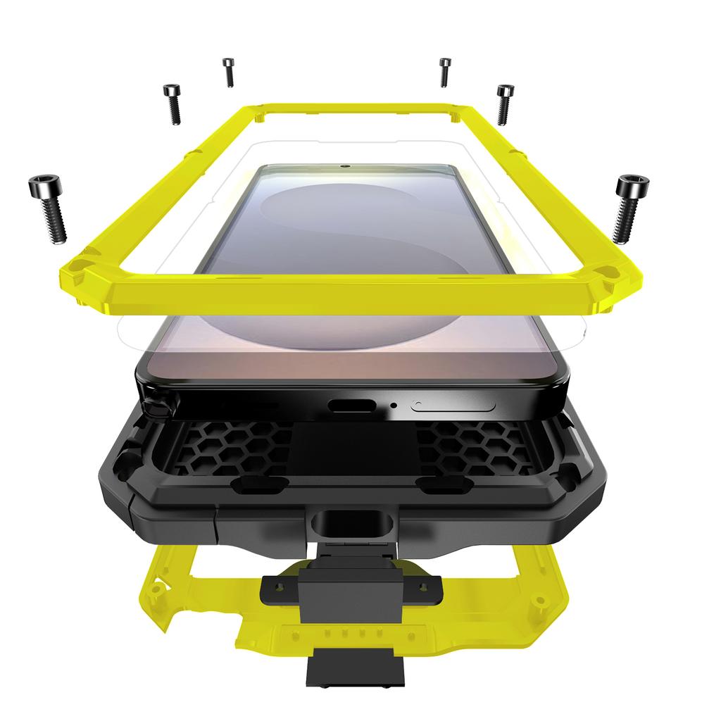 Heavy Duty Metal Cover for Samsung S26 S25 Edge S24 Ultra S23 S22 Plus S21 with Glass Screen Alloy Kickstand Shockproof Case