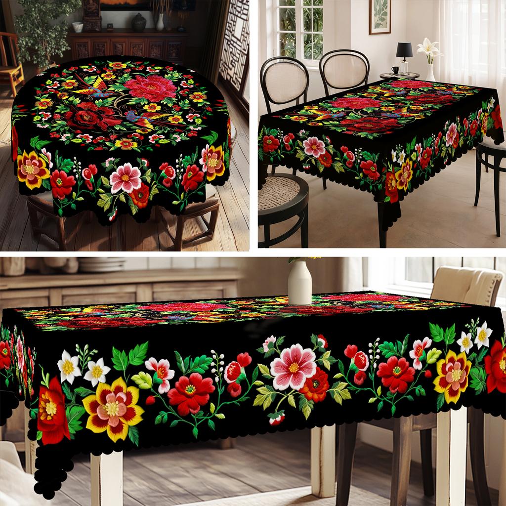 Independence Day Flower Wreath Waterproof Rectangular Tablecloth Red Blue Flower Star USA Flag Tables Cover for Dinner Kitchen