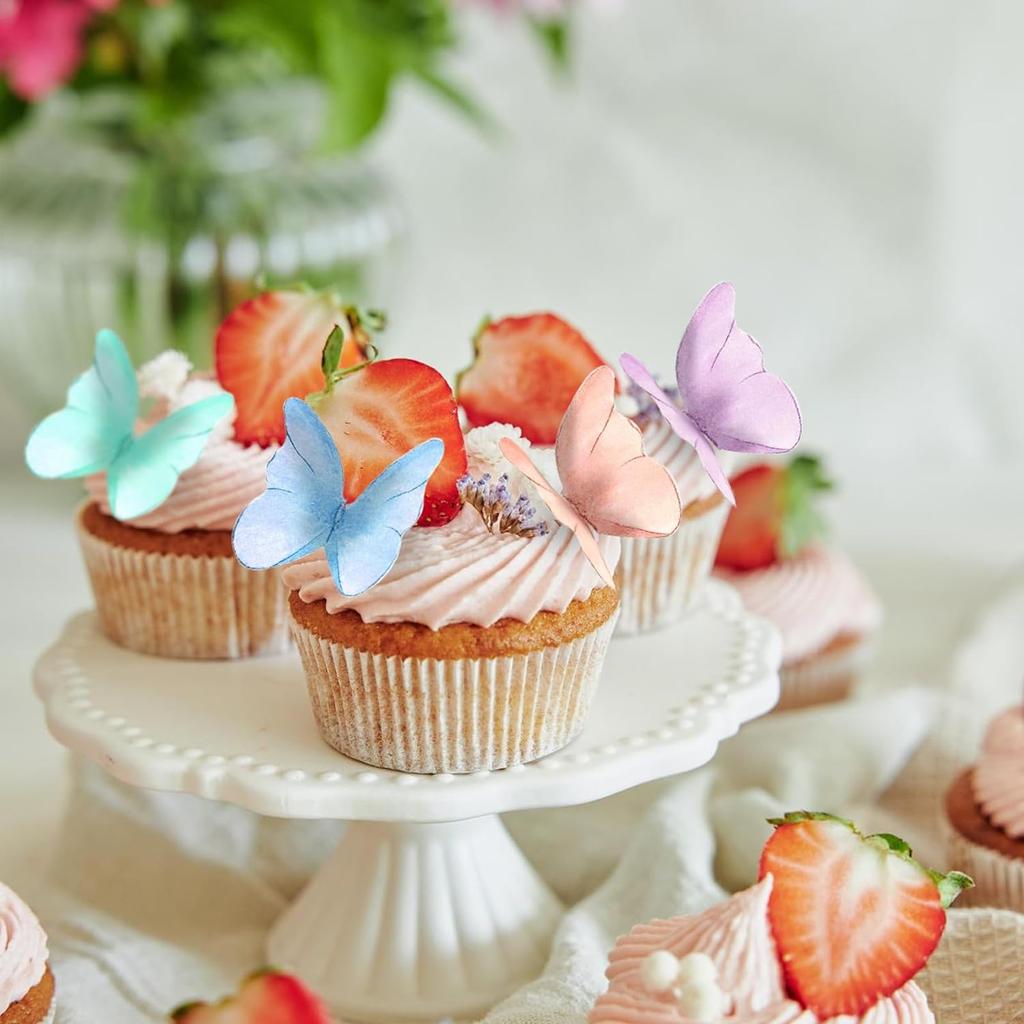 48pcs Paper Butterfly Birthday Decorations Multiple Colors Lightweight Butterfly Topper for Birthday Anniversary Wedding Party