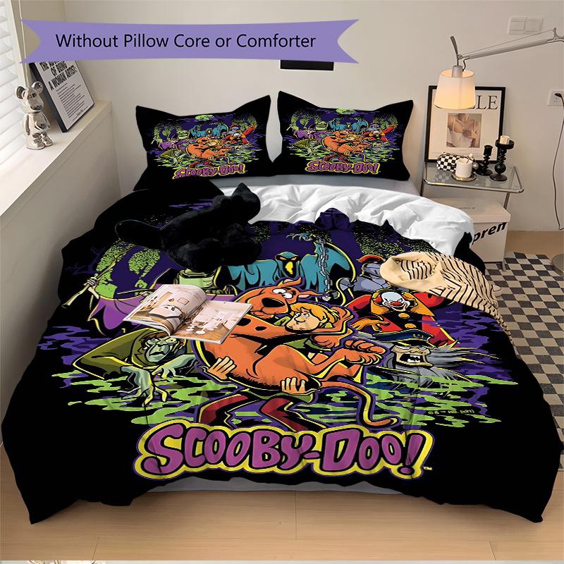 3pcs Mystery in the Haunted Forest Scooby Doo Bedding Set 1 Soft Quilt Cover + 2 Pillowcases, Suitable for All Seasons.H062