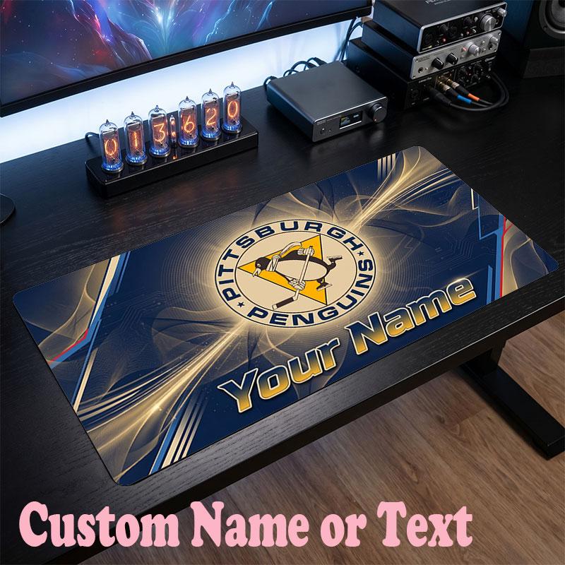 Pittsburgh Penguins Customized Name Text Mouse Pad, Large Desk Mouse Mat Personalized Home Office Present