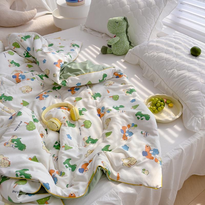 Cartoon Dinosaur Summer Quilt Air Conditioning Quilted Quilts for Kids Teens Skin-Friendly Breathable Thin Blanket Washable