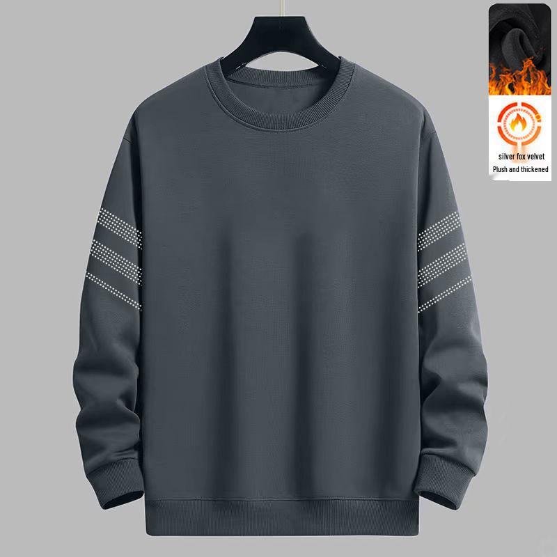 Men's Round Neck Plus Velvet Sweatshirt: Autumn Winter Loose Long Sleeve Pullover - Fashionable and Casual Base Layer