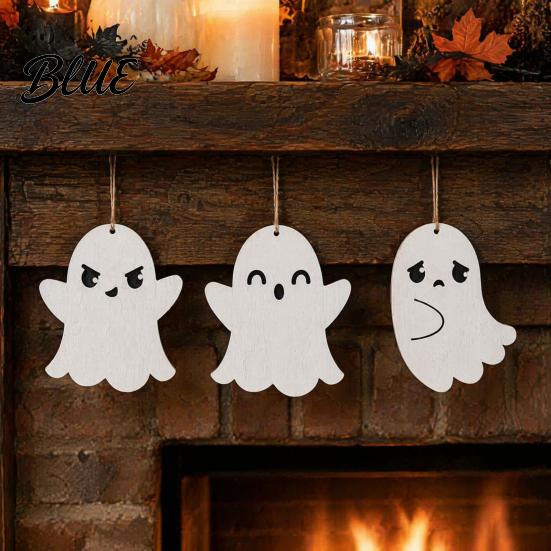 Modern Minimalist Halloween Props Wooden Ghost Hanging Sign Spooky Wood Sign with Jute Rope Cute Easy Install Party Wall Decor Decor Rustic