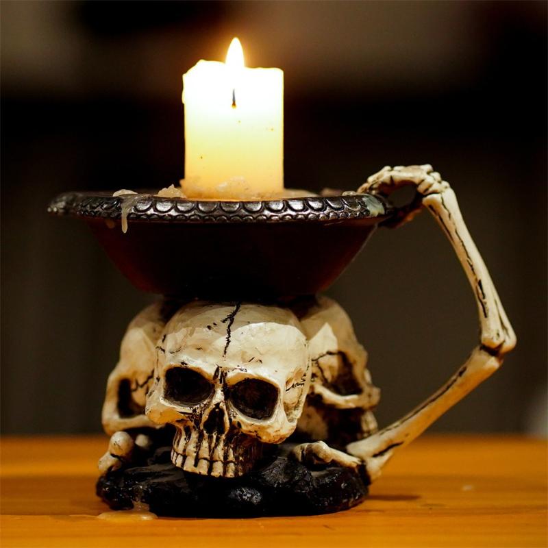 Vintage Candle Holders Creative Gothic Skull Candle Base Entrance Desktop Storage Tray Halloween Decoration Home Accessories