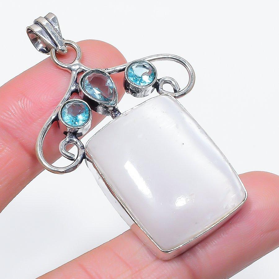 

Natural Selenite, Topaz Gemstone 925 Sterling Silver Jewelry Pendant 2.29 f0M83