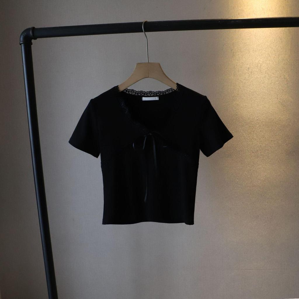 Petite Short-Sleeved Bow Slim-Fit Top - 2025 Korean Style Summer Women's Fashion