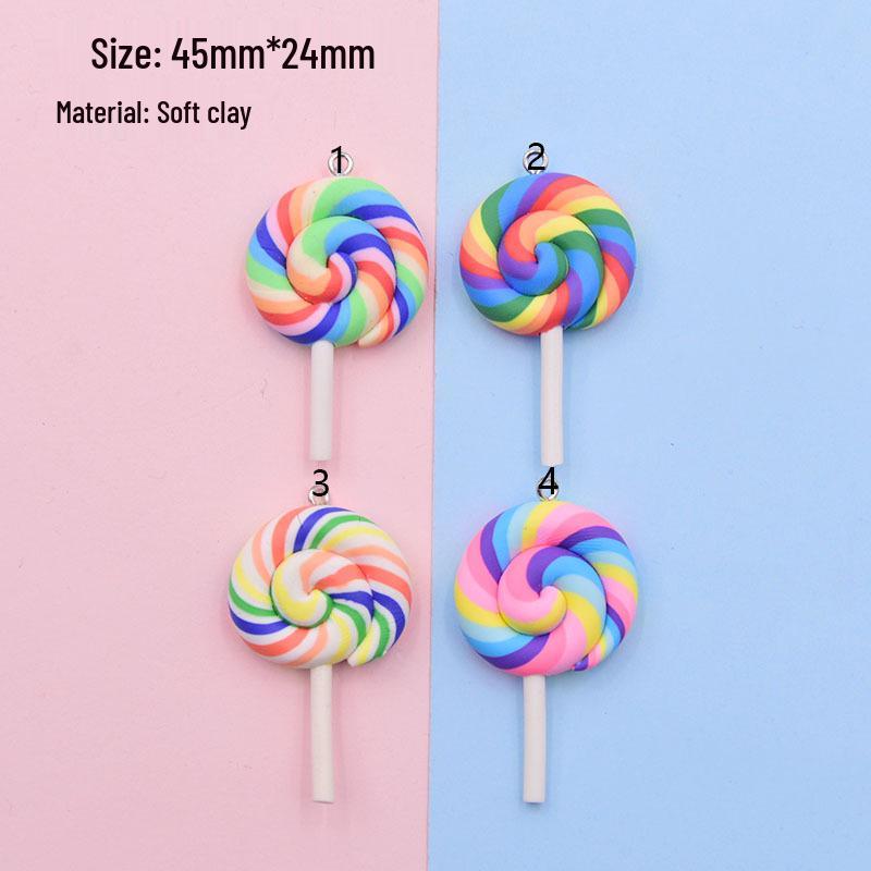 Colorful Rainbow Lollipop Polymer Clay Pendant Keychain for DIY Jewelry
