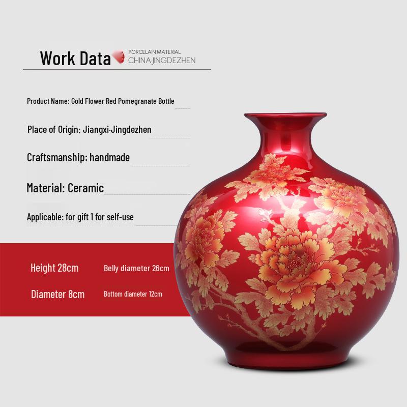 Porcelain Jingdezhen Red Ceramic Vases: Chinese Style Floral Ornaments for Home Decor