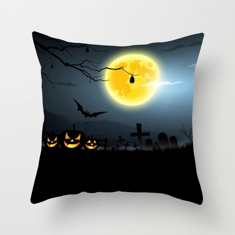 Halloween Horror Pumpkin Bat Print Pattern Cushion Cover Home Living Room Sofa Decoration Polyester Zipper Pillow Pillow Cover