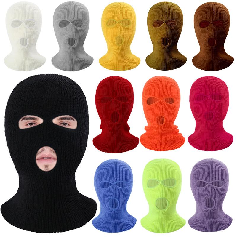 Winter Warm 3-hole Ear protection Embroidery White Knitted Full Face Mask Cover Cap Ski Mask Balaclava Pack for Men