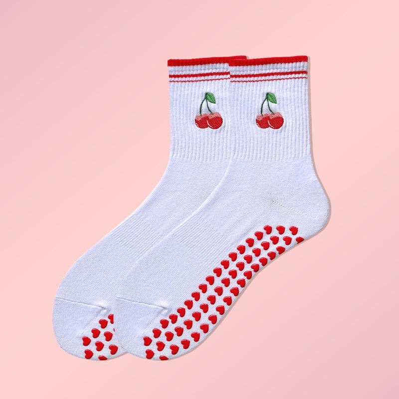 

Носки для йоги, женские до середины икры, профессиональные фитнес, пилатес, спортивные, противоскользящие длинные носки с шортами-акулами, хлопковые носки с мультяшной вышивкой 1 pair