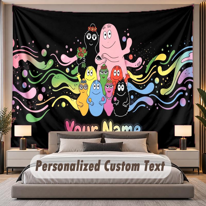 Custom Name Text Tapestry Barbapapa Personalized Polyester Wall Tapestry For Bedroom And Room