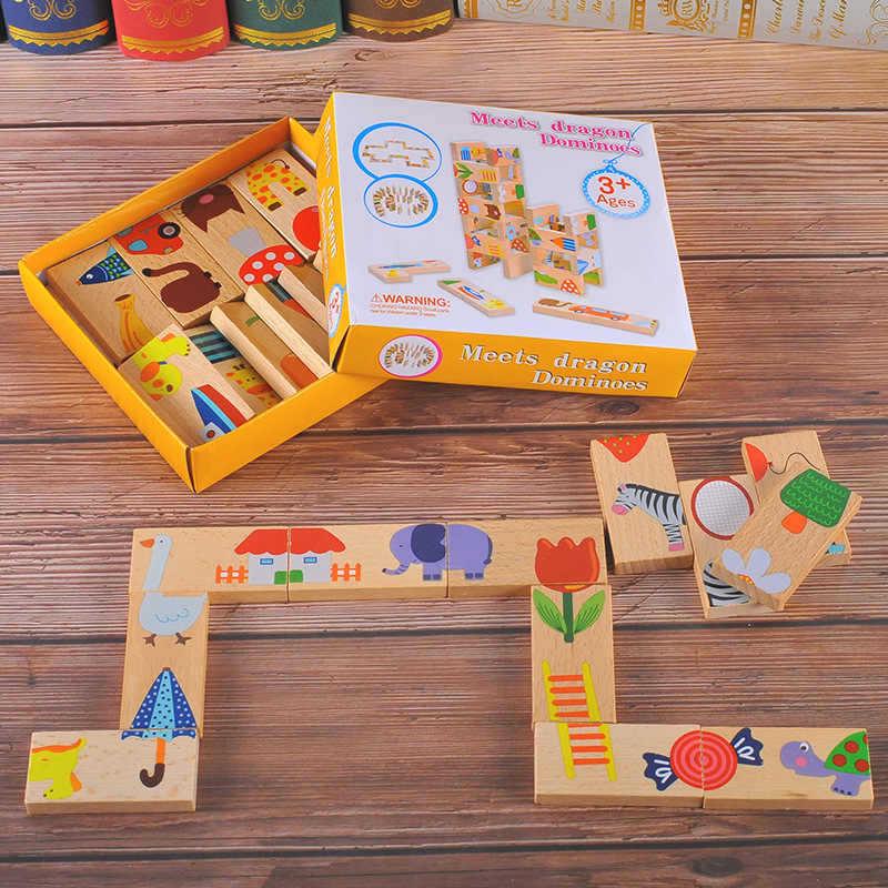 28-Piece Wooden Animal Domino Puzzle Building Blocks - Educational Toy for Early Childhood Development