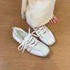 2025 Autumn Lace-Up Ballet Flats: Soft Sole White Mary Jane Sneakers