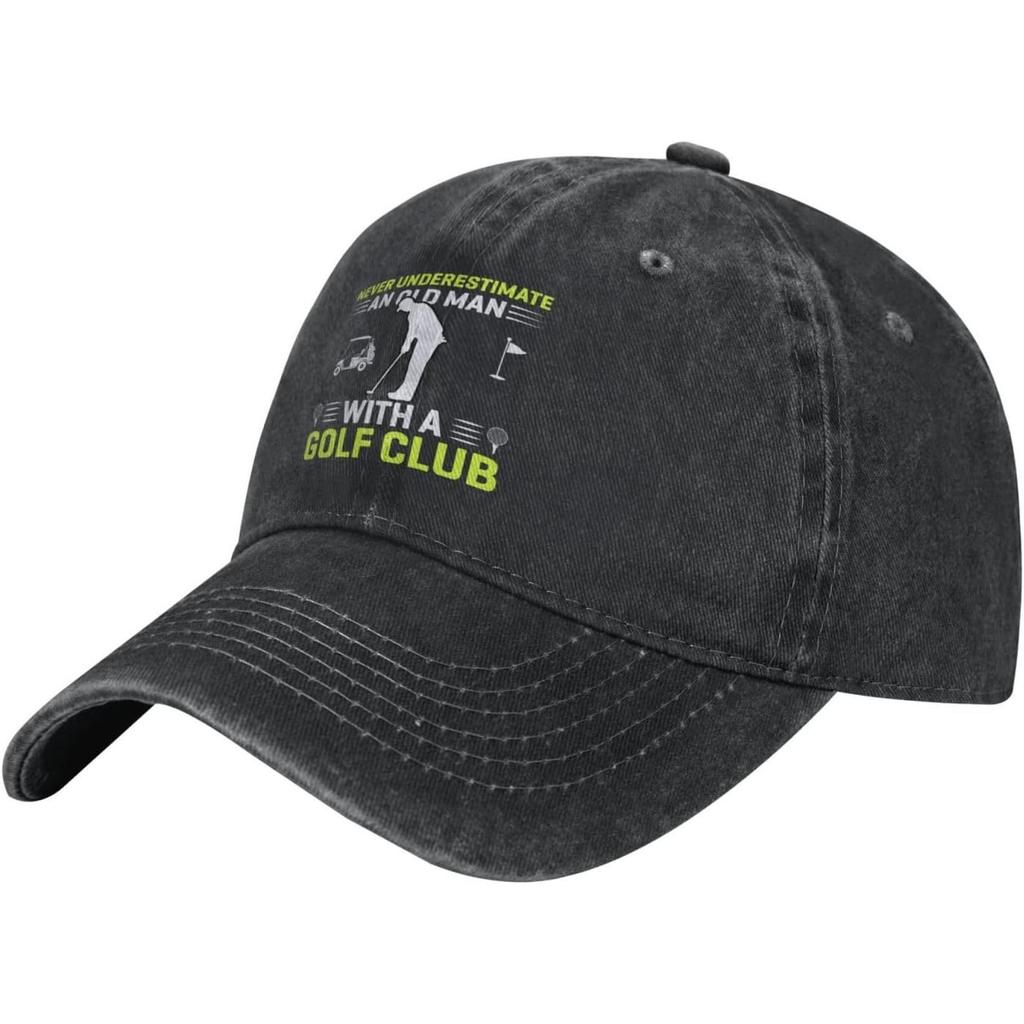 Never Underestimate Old Unisex with Golf Club Baseball Cap Vintage Washed Adjustable Dad Hat