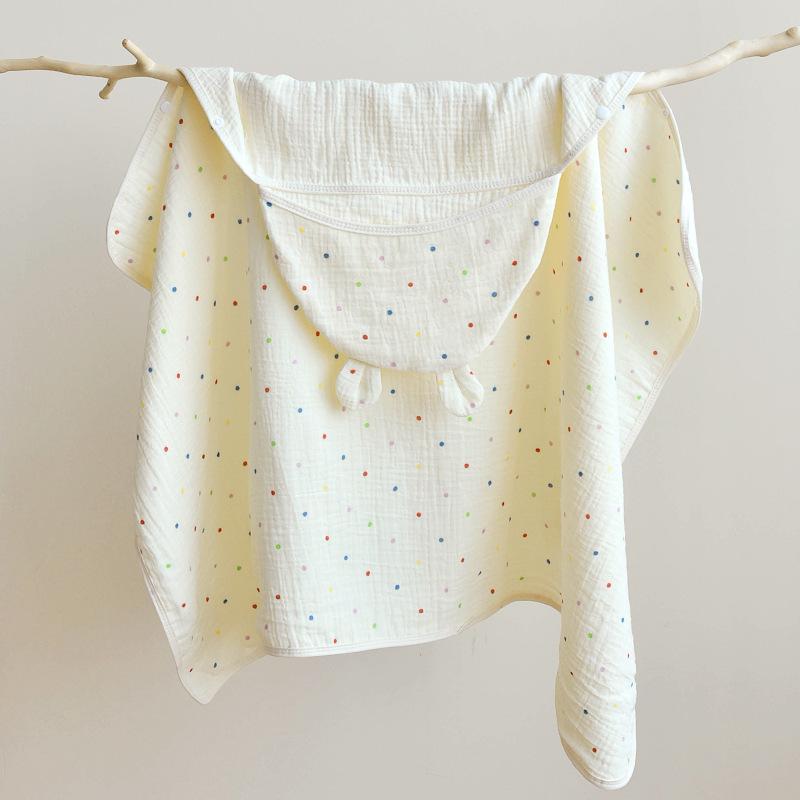 Newborn Infant Hooded Cotton Gauze Bath Towel & Swaddle Blanket