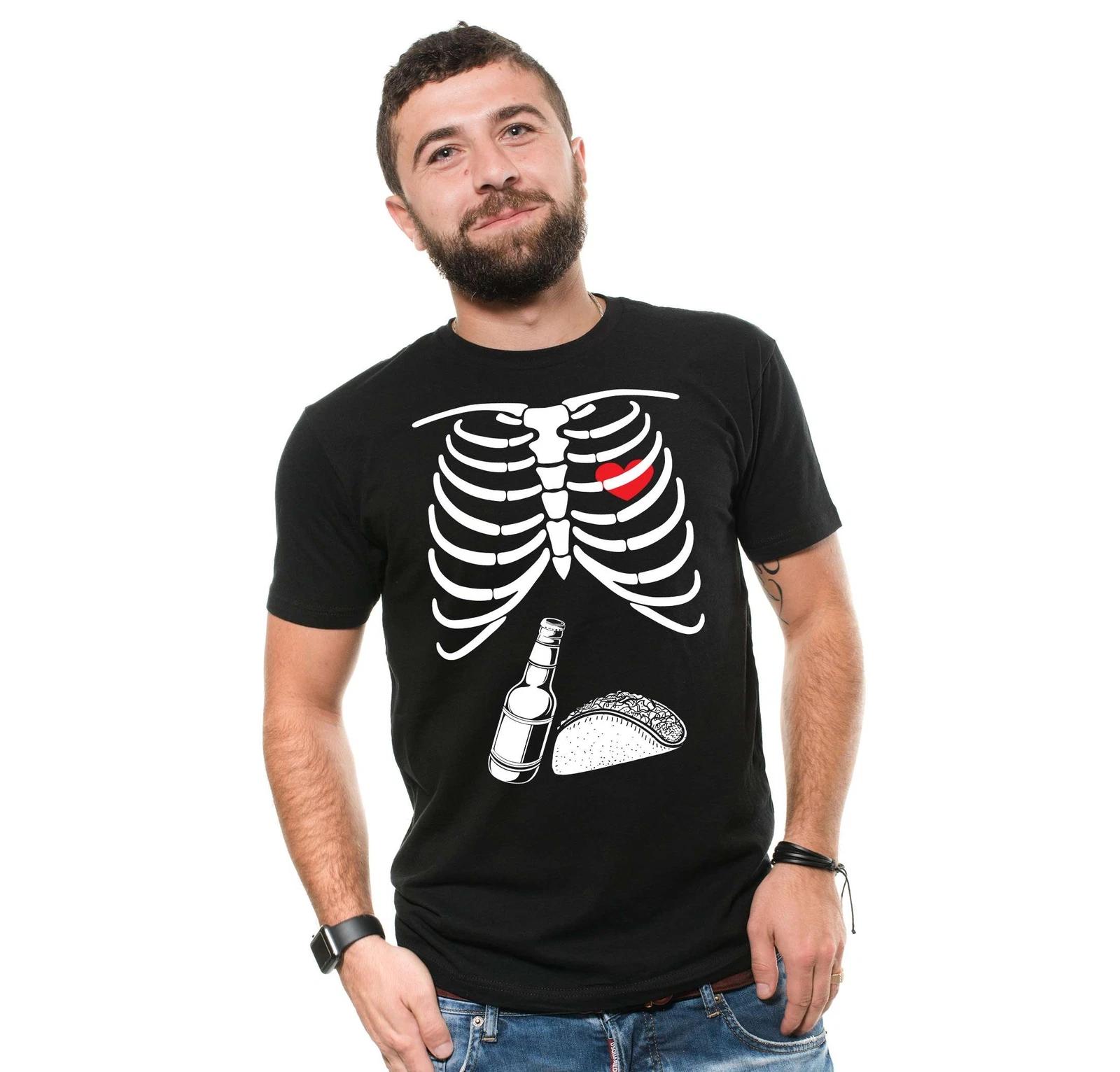 Mens Funny Halloween Costume Beer Taco Shirt Skeleton Costume Halloween Gifts 4XL