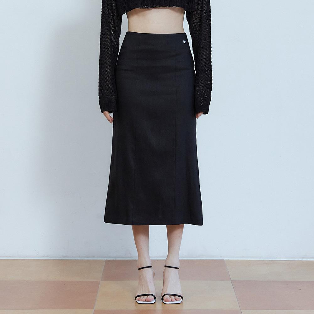 Adowl H Line Linen Long Skirt - Black