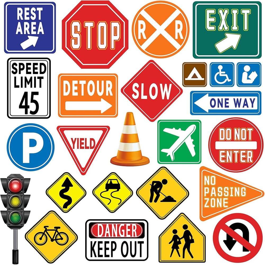 25pcs Traffic Road Signs Wall Stickers Stop Street Transportation Signs Home Bedroom Wall Stickers Accessories
