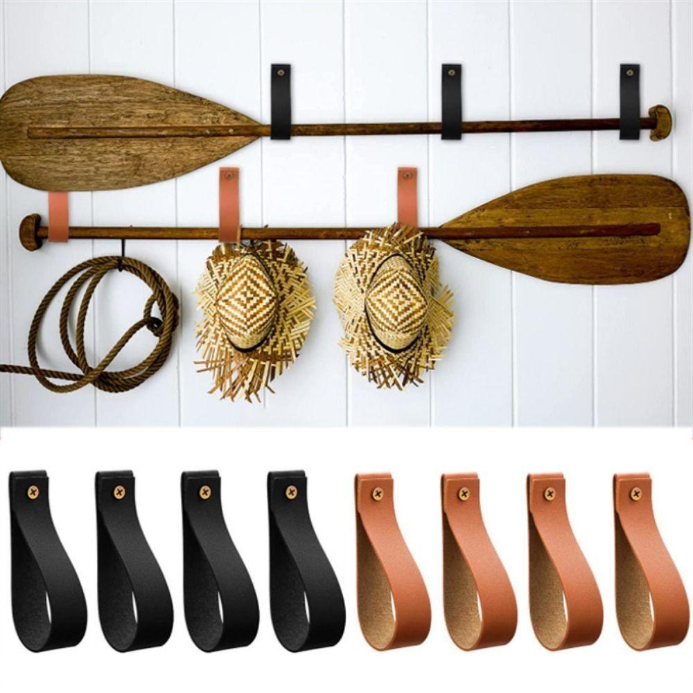 2PCS Wall Mounted Leather Towel Rod Holders PU Curtain Rod Holder Wall Mounted Hook  Cabinet