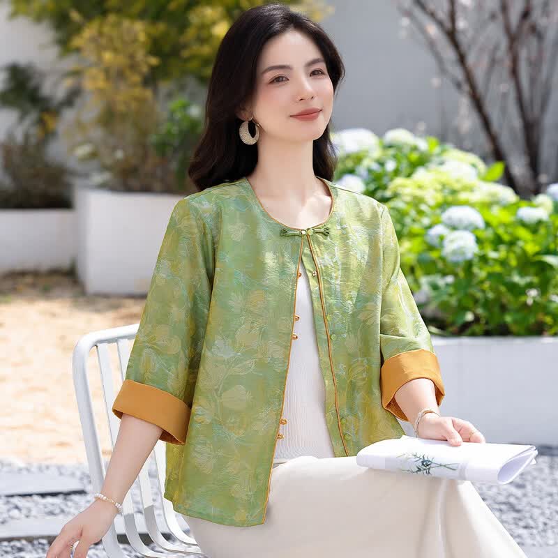 Ou Di Fu Women s New Chinese Style Jacquard Cardigan XL