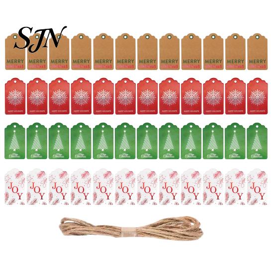 Festive Tags for Goodie Bags 48 Pcs Merry Christmas Paper Gift with Rope, Vintage Seasonal Tree Ornaments Decor Hanging Labels Wrapping, DIY