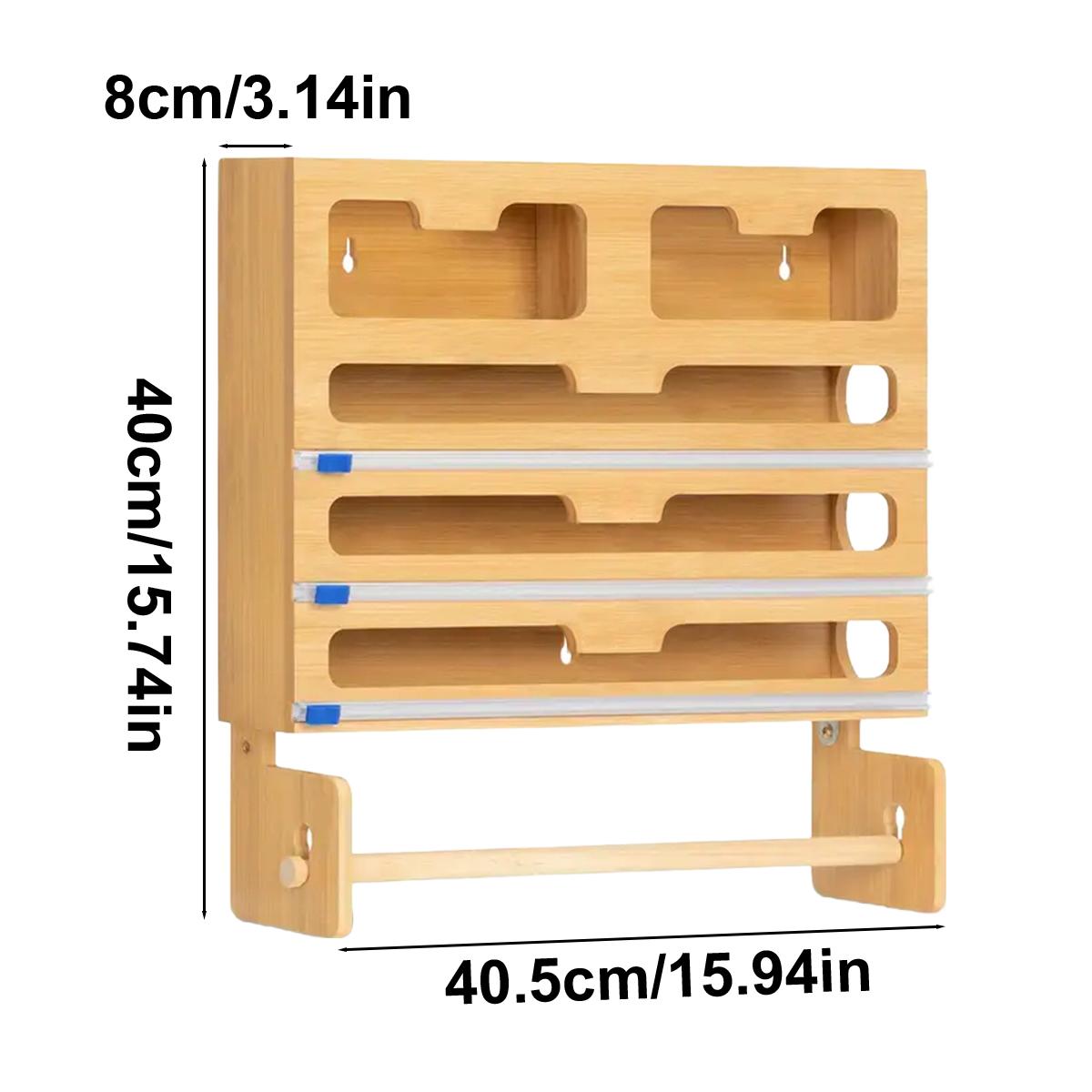 

Диспенсер для пластиковой пленки с резаком и этикетками, настенный органайзер для упаковки из бамбука с вешалкой для рулонов салфеток