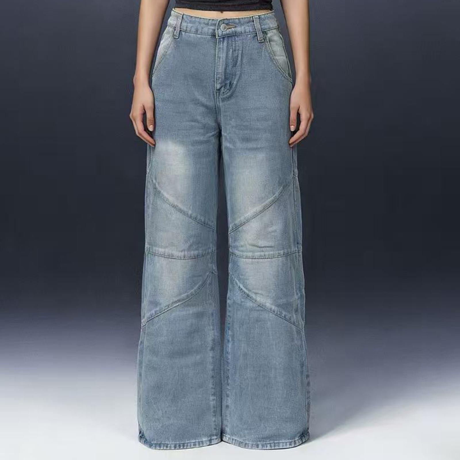 

Женские джинсы средней эластичности, модные джинсовые брюки прямого кроя с карманами S