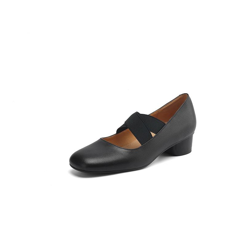 Spring and Summer 2025 New Retro French Square Head Cross Strap Elastic Ballet Low Heel Mary Jane Single Shoes Women