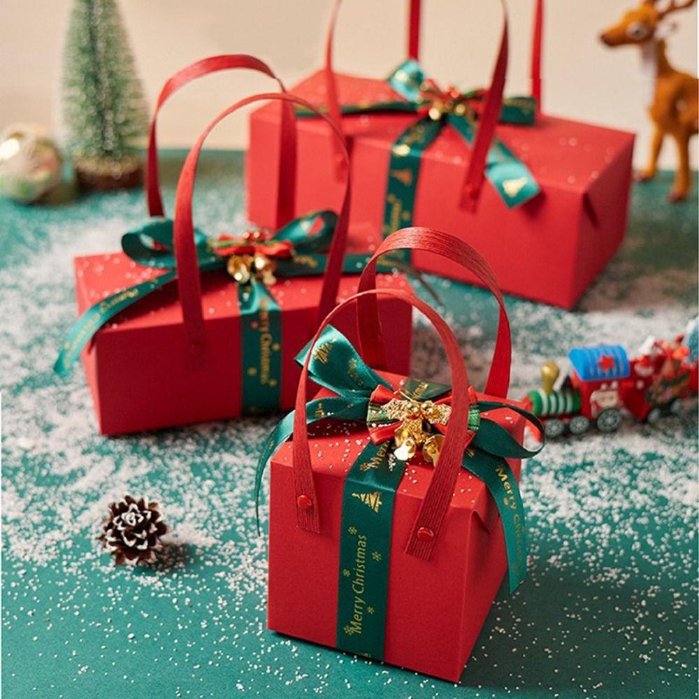 

Simple Paper Christmas Gifts Bag Red Bowknot Christmas Candy Gift Box Festival Supplies Bell Gifts Wrap Handbag Gifts Box other