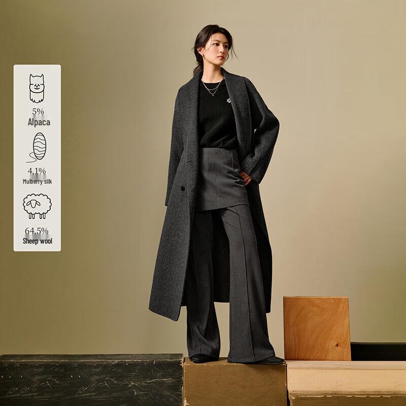 INMAN Women's Alpaca Silk Blend Double-Faced Long Wool Coat