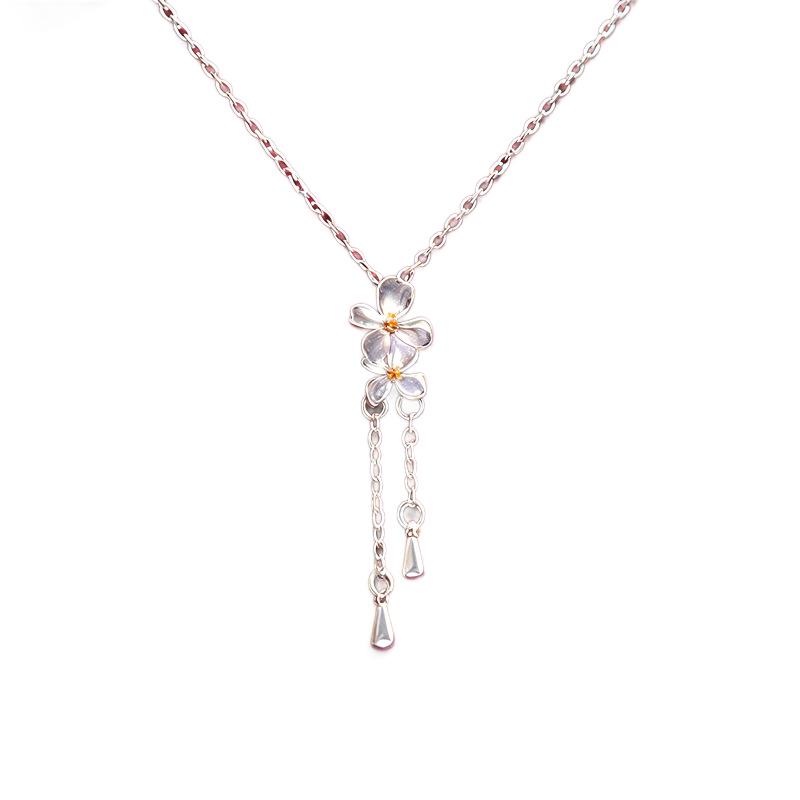 Sterling Silver Floral Necklace for Women - New Chinese Style, Elegant Clavicle Chain Pendant, Ideal Gift for Girlfriend