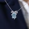 Elegant Aquamarine Necklace for Women Blue Bow Pendant Minimalist Design Light Luxury Trendy Collarbone Chain
