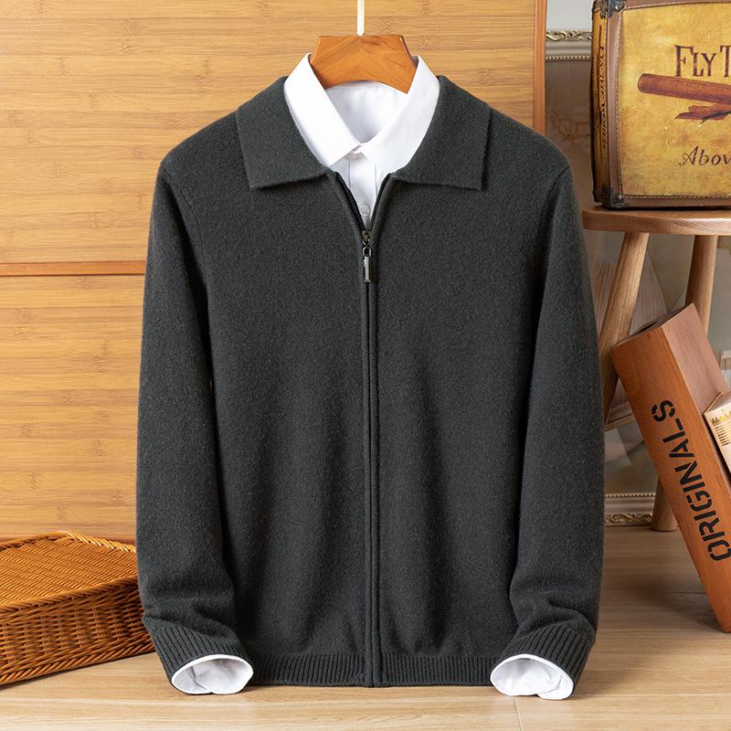 Men's Plus Size Trendy Turn-Down Collar Wool Cardigan Jacket – Casual Knitwear Fleece for Autumn/Winter