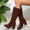 Large Size Autumn and Winter Thick Heel Square Head Boots High Heel Knight Boots But Knee Medium Boots Women
