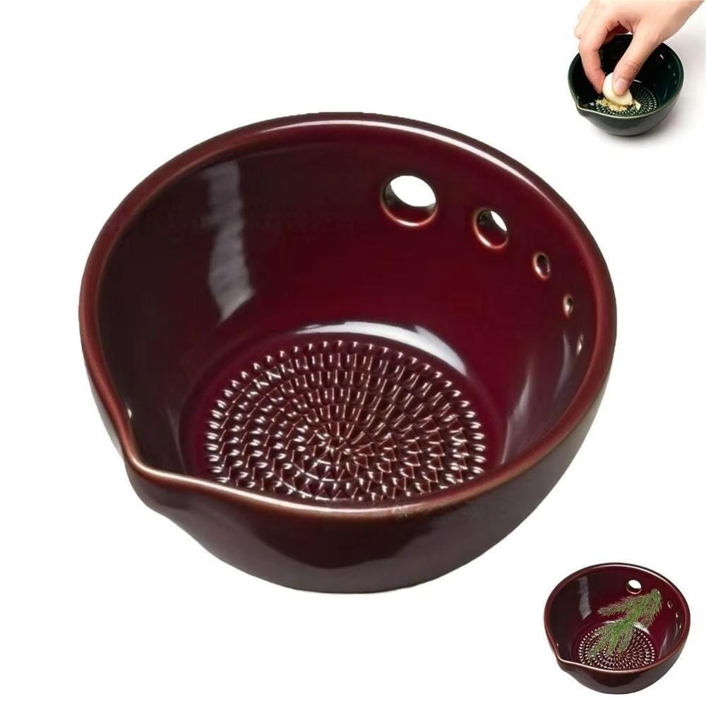 Ceramic Ginger Grater Grinding Tool Multi-functional Ginger Puree Grinder 5/7 Hole Sizes Built-In Grater Food Grinding Bowl