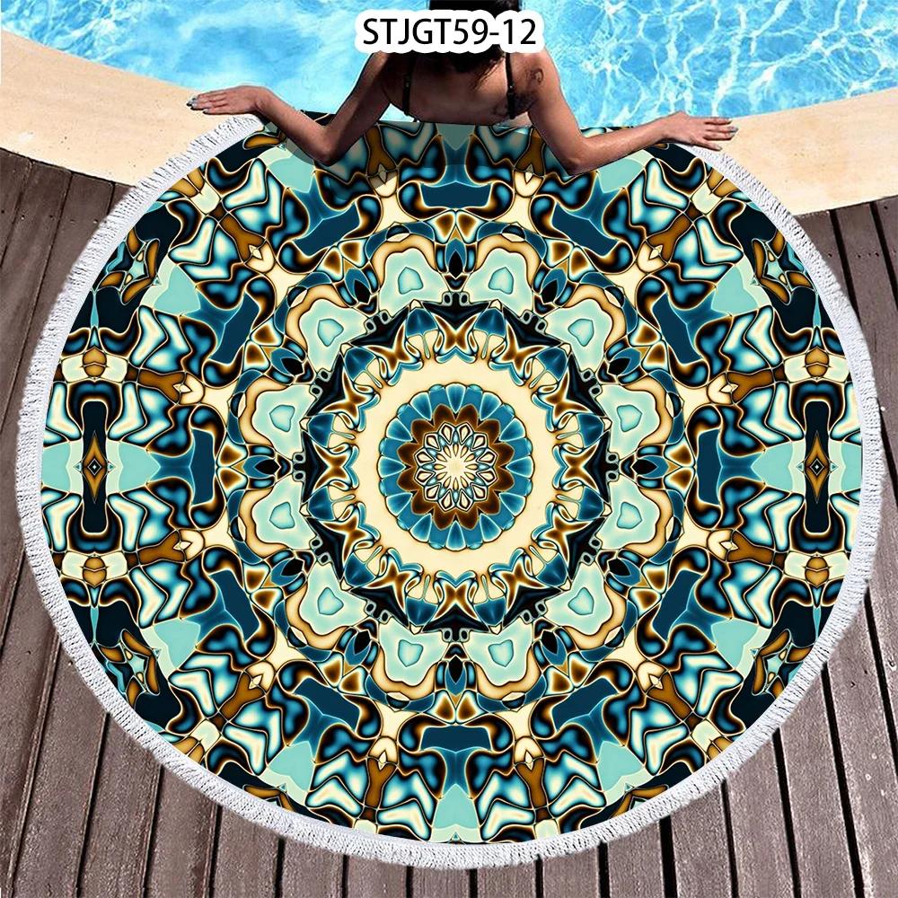 Microfiber Round Beach Towel Sport Scarf Mandala Circle Serviette De Plage Toalla Playa Swimming Bath Towel with Tassel