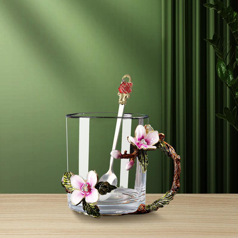 Household Large-Capacity Cold Kettle, Teapot, High-Value Drinking Cup, Exquisite Coffee Cup, Water Cup, Enamel Color Cherry Blossom Cup