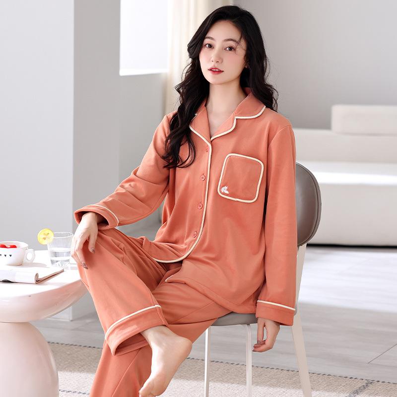 Insel Fleece Schlafanzug Damen Herbst und Winter Korallenfleece Verdickt Dünner Fleece Winter Warm Loungewear