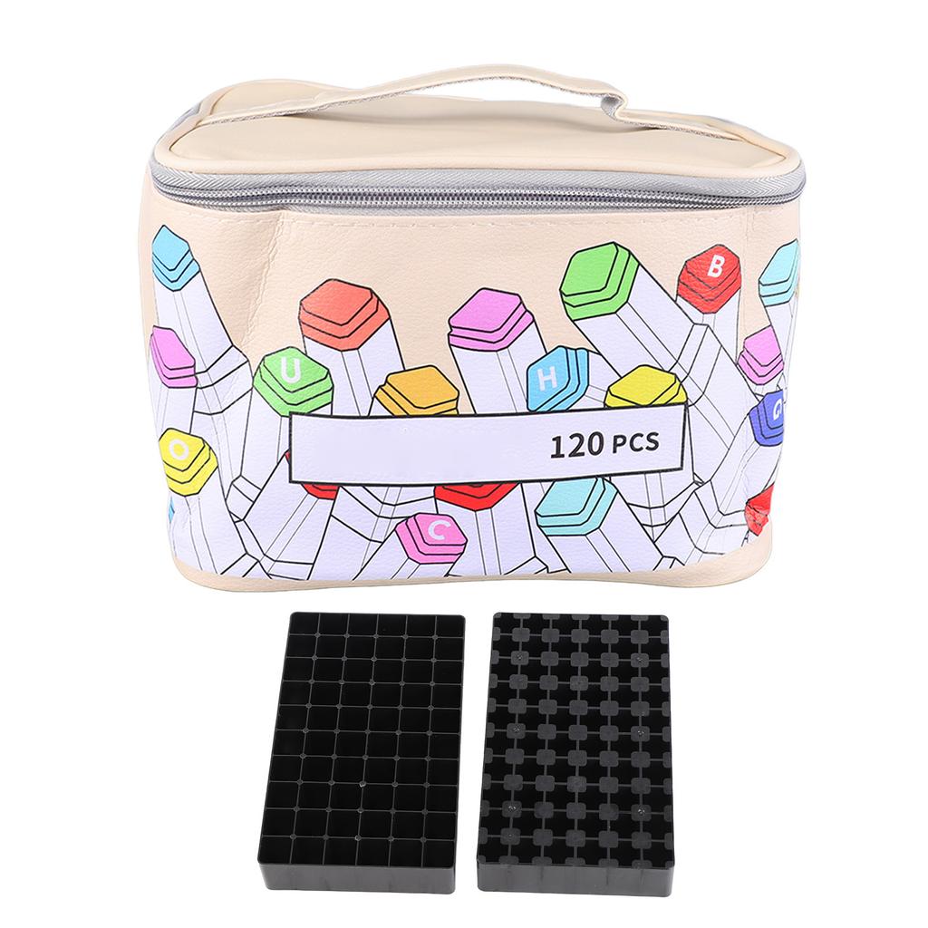 Marker Case 120 Storage Holders with Handle Large Opening Prevent Deformation PU Leather Marker